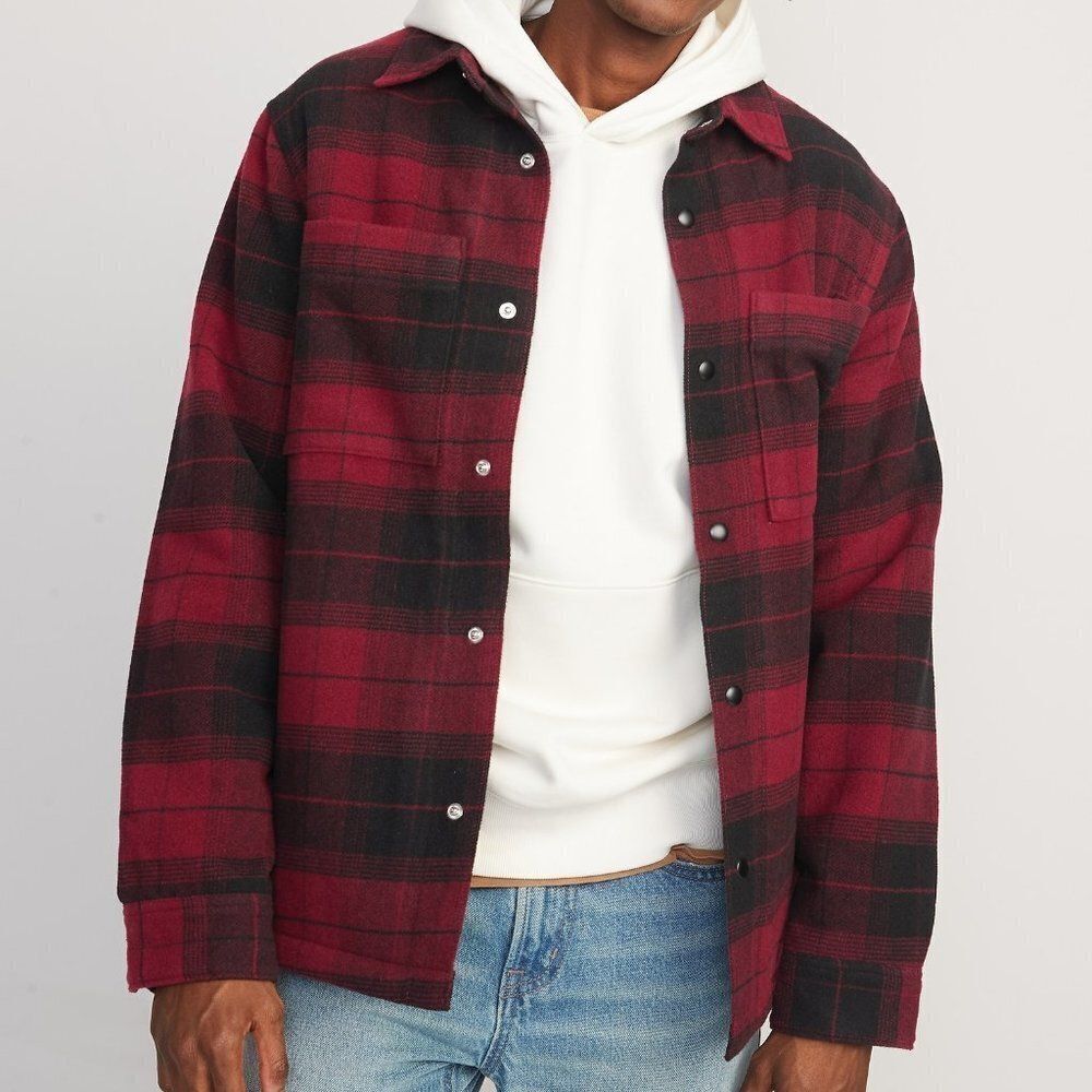 Old Navy Men's Plaid Soft-Brushed Sherpa-Lined Shacket